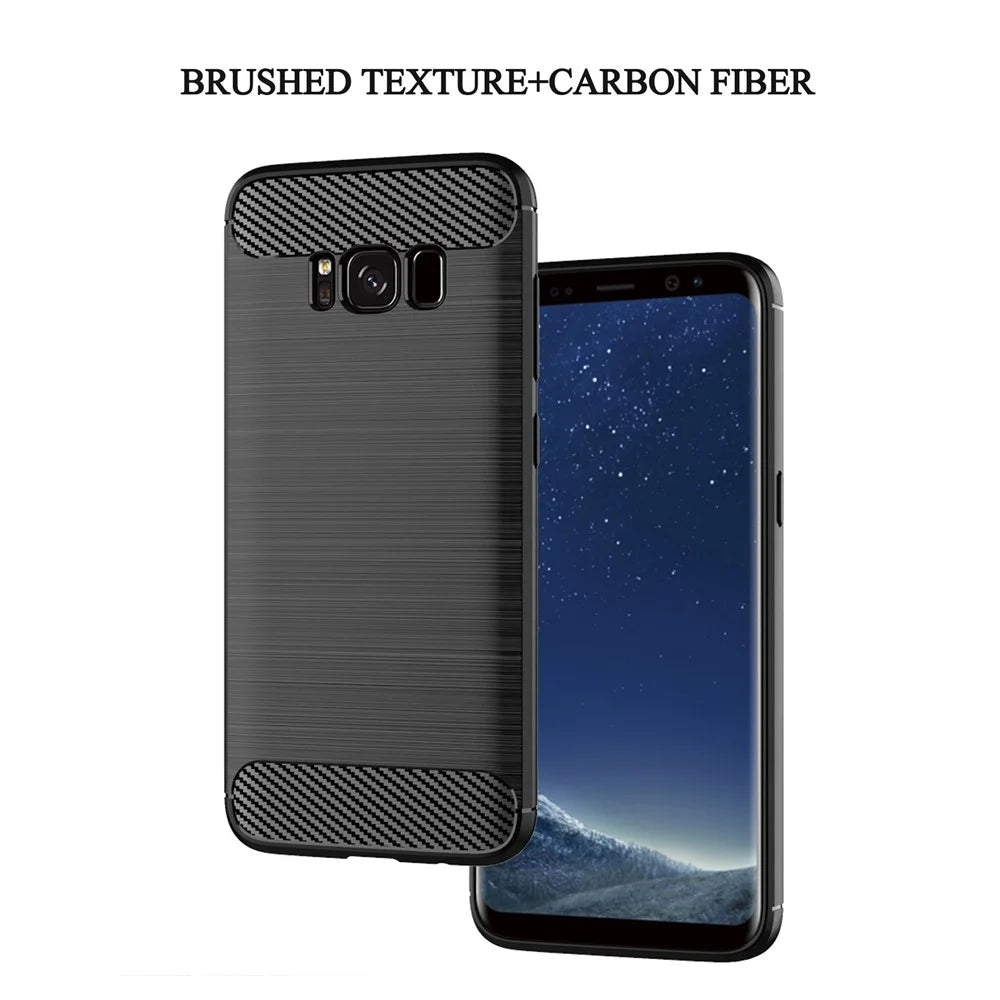 For Samsung Galaxy S8 Carbon Fiber Texture Phone Case Brushed Phone TPU Cover - Black - 3