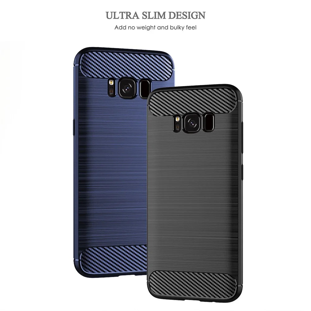 For Samsung Galaxy S8 Carbon Fiber Texture Phone Case Brushed Phone TPU Cover - Black - 5