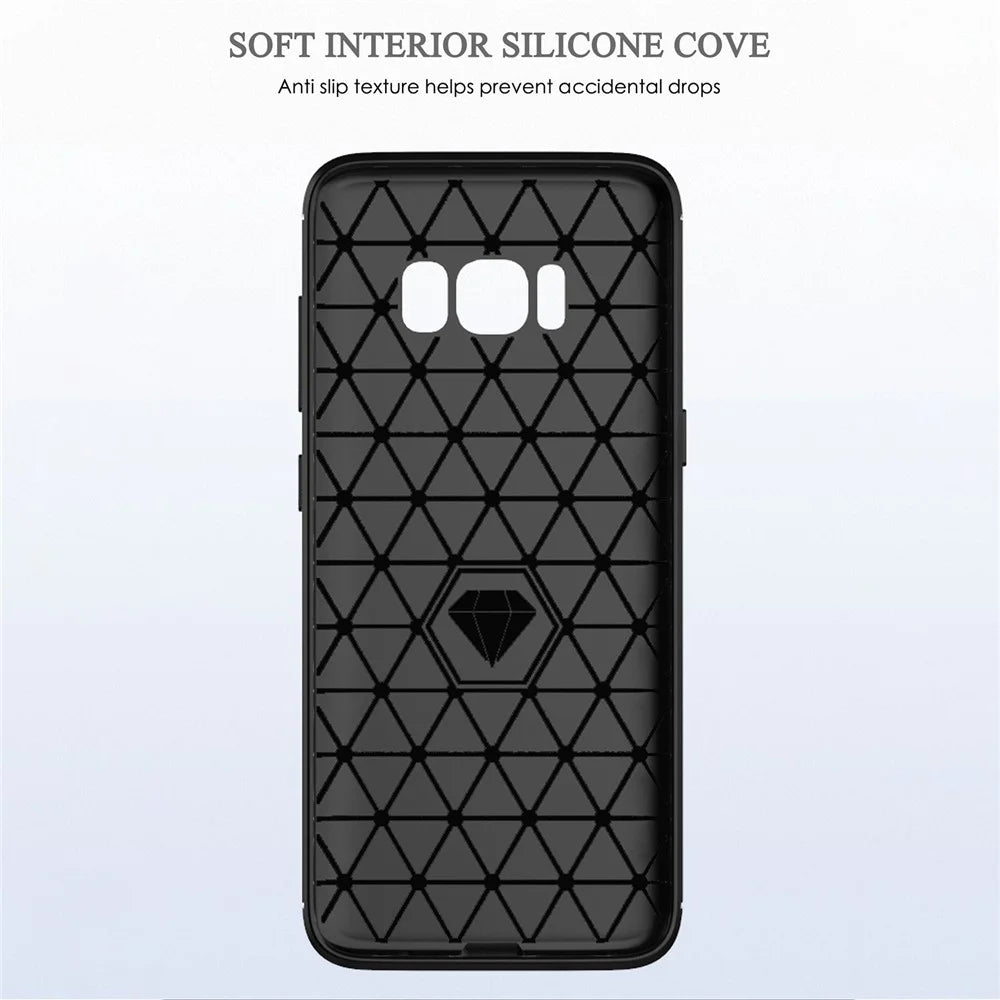 For Samsung Galaxy S8 Carbon Fiber Texture Phone Case Brushed Phone TPU Cover - Black - 6