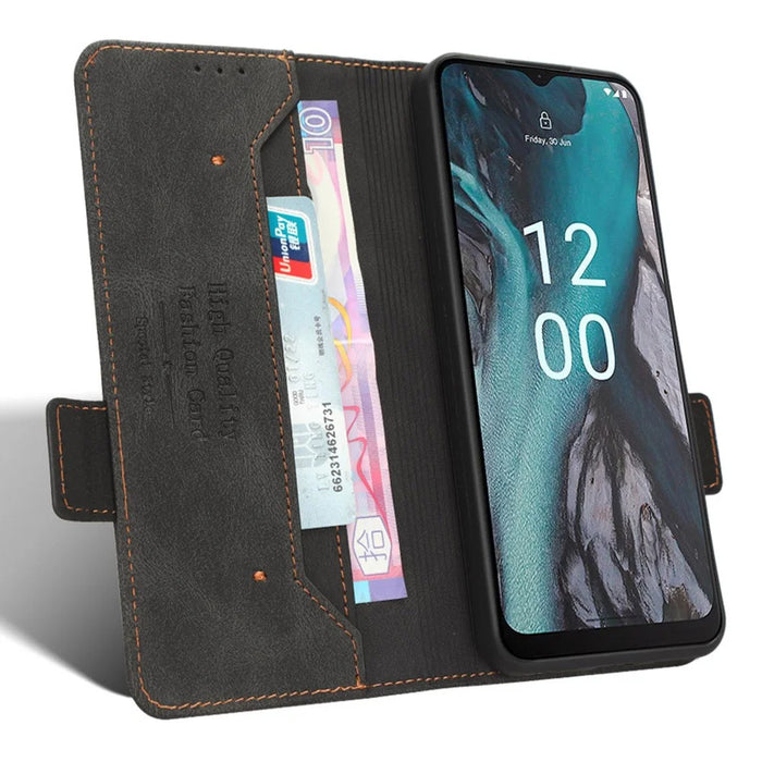 For Nokia C22 Phone Case Hardware Decor Protector Shell PU Leather Wallet Stand Cover - Black - 2