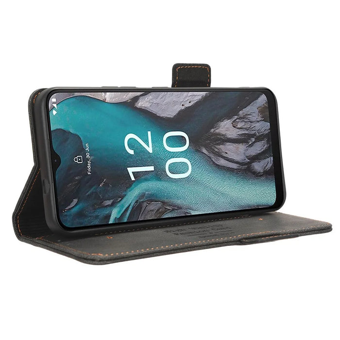 For Nokia C22 Phone Case Hardware Decor Protector Shell PU Leather Wallet Stand Cover - Black - 3