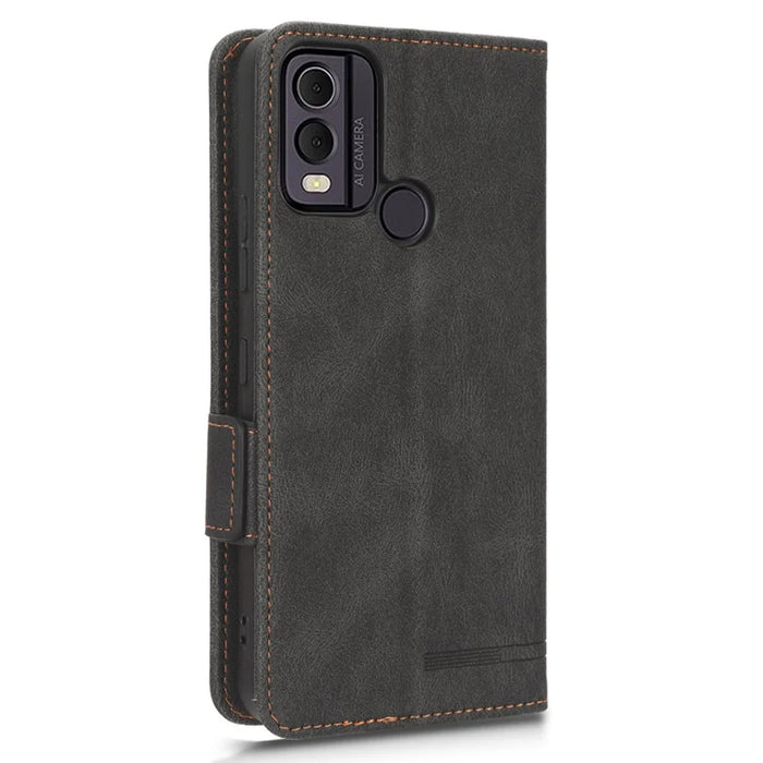 For Nokia C22 Phone Case Hardware Decor Protector Shell PU Leather Wallet Stand Cover - Black - 6