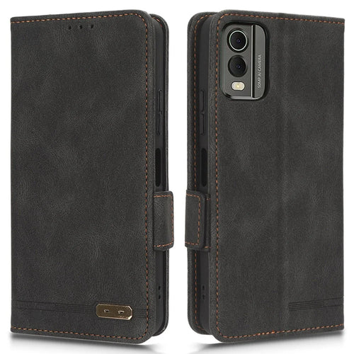 Protector Shell  for Nokia C32 Phone Case Hardware Decor PU Leather Wallet Stand Cover - Black - 1