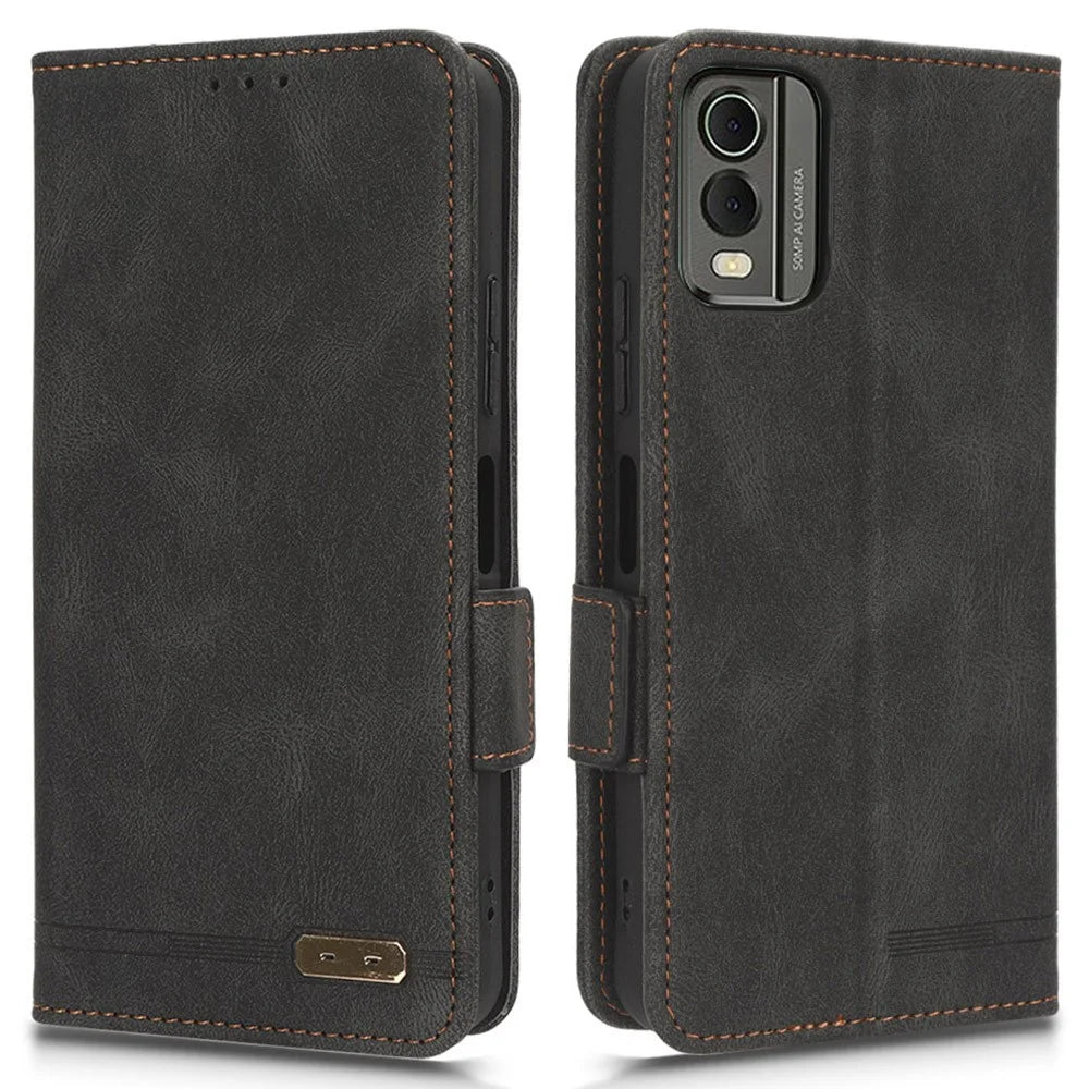 Protector Shell  for Nokia C32 Phone Case Hardware Decor PU Leather Wallet Stand Cover - Black - 1