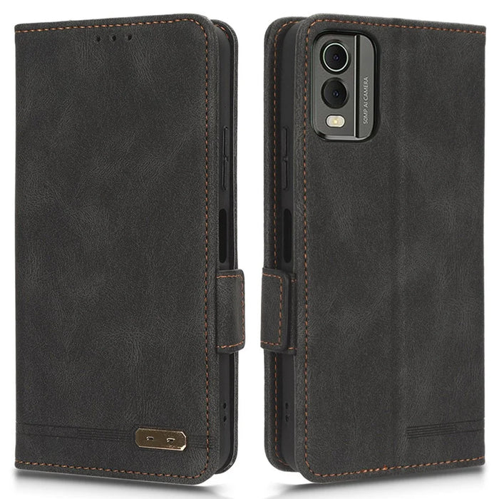 Protector Shell  for Nokia C32 Phone Case Hardware Decor PU Leather Wallet Stand Cover - Black - 1