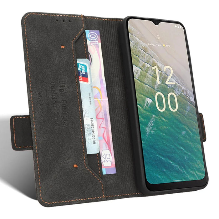 Protector Shell  for Nokia C32 Phone Case Hardware Decor PU Leather Wallet Stand Cover - Black - 2