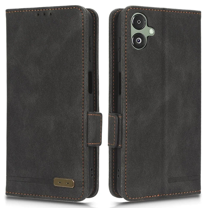For Samsung Galaxy F14 5G Fall Proof Phone Case Hardware Decor PU Leather Wallet Stand Cover - Black - 1
