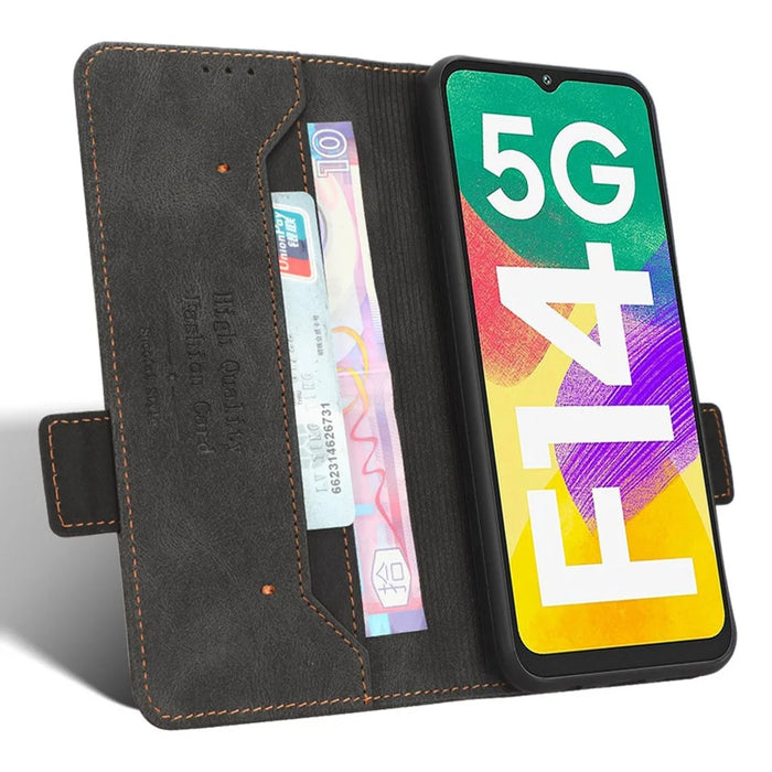 For Samsung Galaxy F14 5G Fall Proof Phone Case Hardware Decor PU Leather Wallet Stand Cover - Black - 2