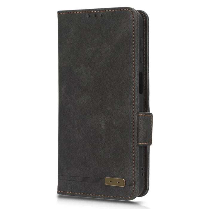 For Samsung Galaxy F14 5G Fall Proof Phone Case Hardware Decor PU Leather Wallet Stand Cover - Black - 5