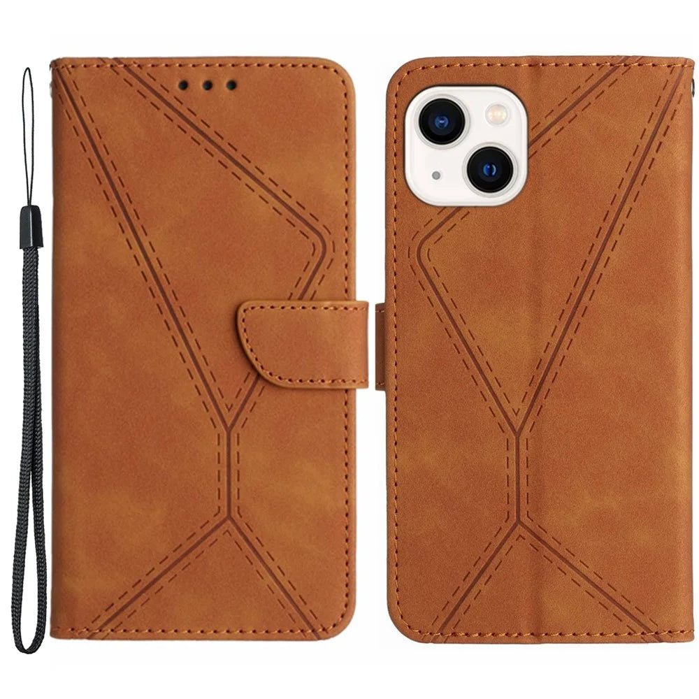 HT05 Wallet Cover for iPhone 14 Skin-touch Full Protection Phone Case PU Leather Shell - Brown - 1
