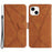 HT05 Wallet Cover for iPhone 14 Skin-touch Full Protection Phone Case PU Leather Shell - Brown - 1