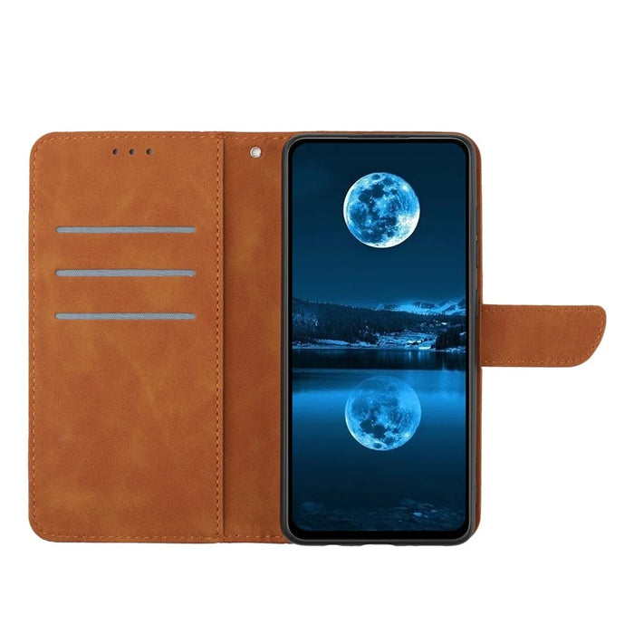 HT05 Wallet Cover for iPhone 14 Skin-touch Full Protection Phone Case PU Leather Shell - Brown - 2