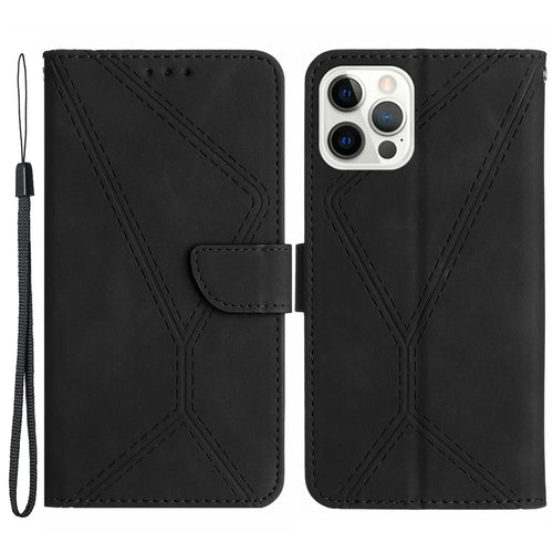 HT05 For iPhone 13 Pro 6.1 inch Skin-touch Fully Wrapped Phone Case PU Leather Wallet Cover with Strap - Black - 1