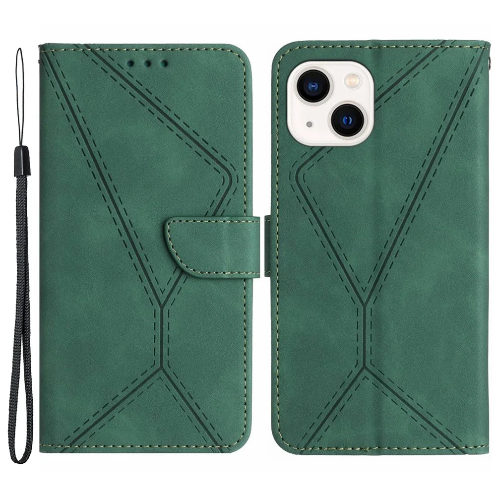 HT05 For iPhone 13 6.1 inch Skin-touch Fully Wrapped Phone Case Magnetic Clasp PU Leather Wallet Cover - Green - 1