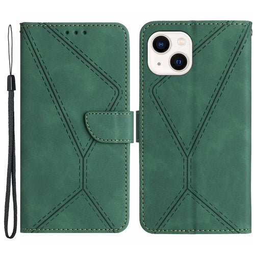 HT05 For iPhone 13 6.1 inch Skin-touch Fully Wrapped Phone Case Magnetic Clasp PU Leather Wallet Cover - Green - 1
