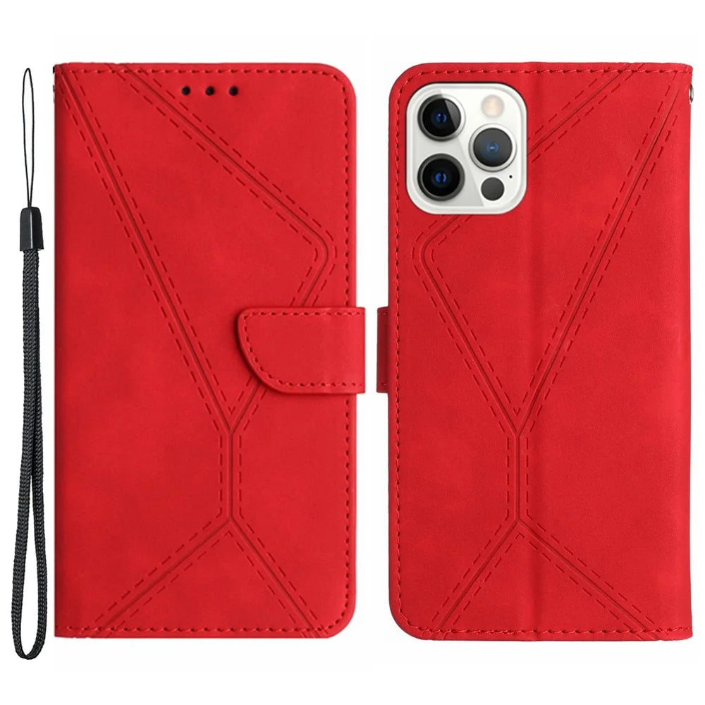 HT05 For iPhone 14 Pro Max Skin-touch Phone Flip Case Magnetic Clasp PU Leather Cover Wallet Shell - Red - 1