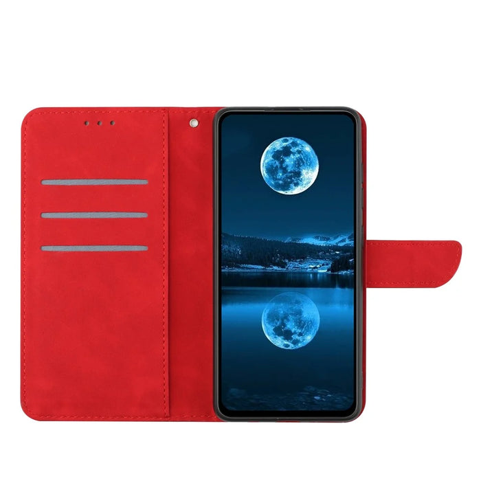 HT05 For iPhone 14 Pro Max Skin-touch Phone Flip Case Magnetic Clasp PU Leather Cover Wallet Shell - Red - 2