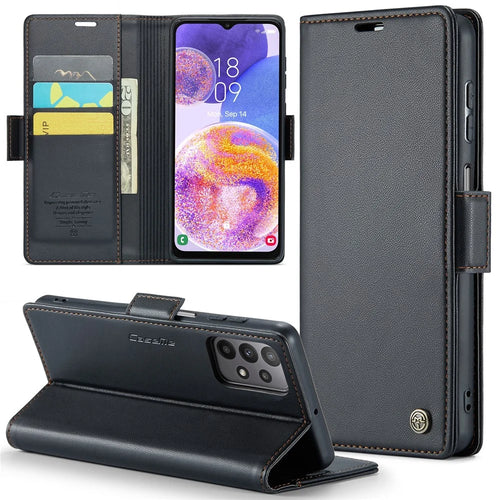 For Samsung Galaxy A23 4G / A23 5G (Global) Leather Case CASEME 023 RFID Blocking 3 Card Slot Mobile Cover - Black - 1