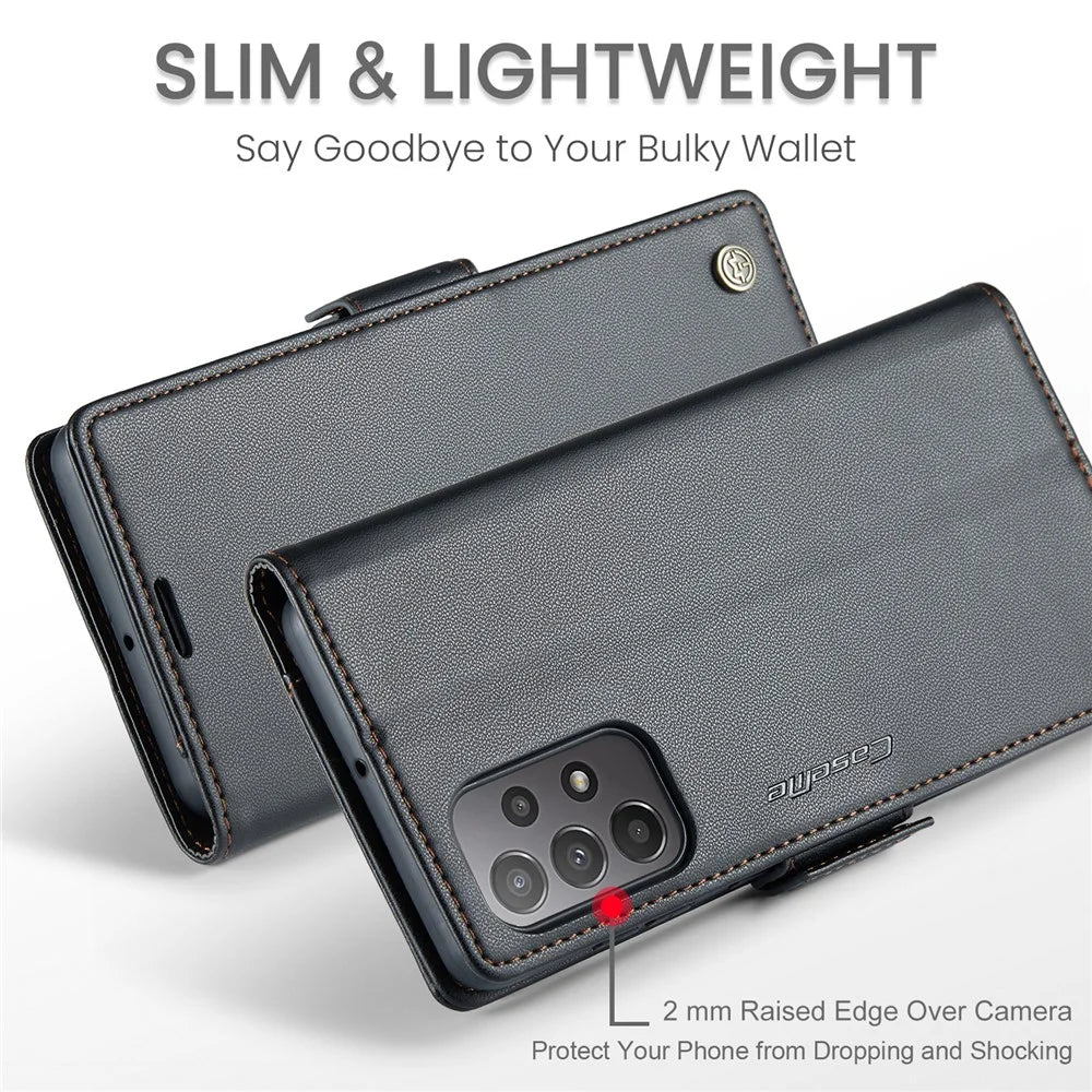 For Samsung Galaxy A23 4G / A23 5G (Global) Leather Case CASEME 023 RFID Blocking 3 Card Slot Mobile Cover - Black - 5