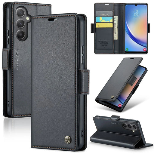 For Samsung Galaxy A34 5G Leather Case CASEME 023 RFID Blocking 3 Card Slot Mobile Cover - Black - 1