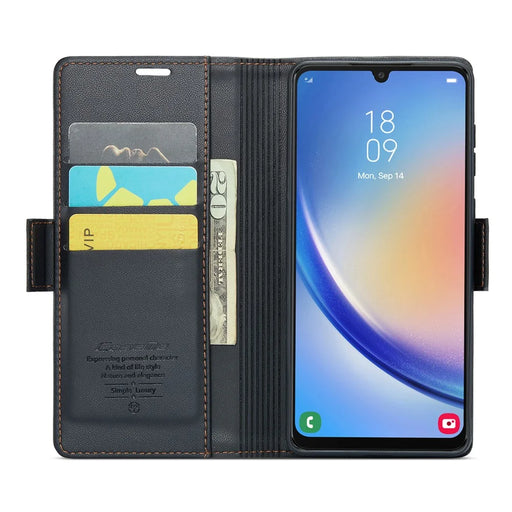For Samsung Galaxy A34 5G Leather Case CASEME 023 RFID Blocking 3 Card Slot Mobile Cover - Black - 2