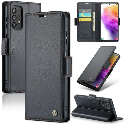 For Samsung Galaxy A33 5G Leather Case CASEME 023 RFID Blocking 3 Card Slot Mobile Cover - Black - 1