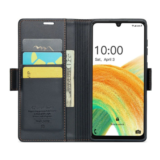 For Samsung Galaxy A33 5G Leather Case CASEME 023 RFID Blocking 3 Card Slot Mobile Cover - Black - 2