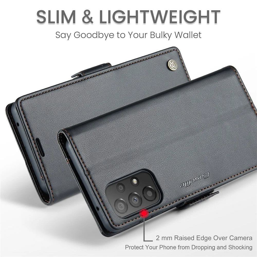 For Samsung Galaxy A33 5G Leather Case CASEME 023 RFID Blocking 3 Card Slot Mobile Cover - Black - 5
