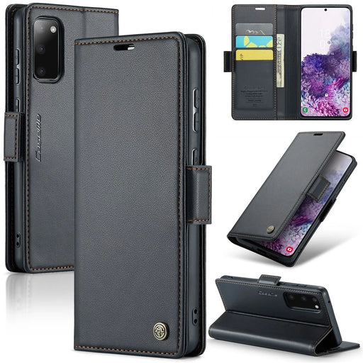 For Samsung Galaxy S20 4G / 5G Leather Case CASEME 023 RFID Blocking 3 Card Slot Mobile Cover - Black - 1