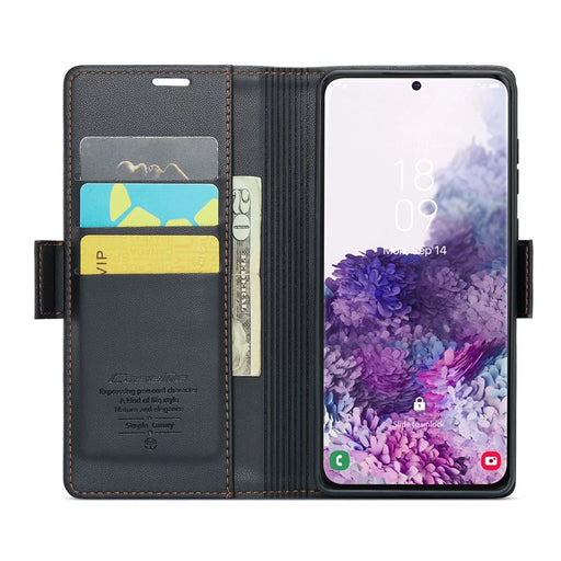 For Samsung Galaxy S20 4G / 5G Leather Case CASEME 023 RFID Blocking 3 Card Slot Mobile Cover - Black - 2