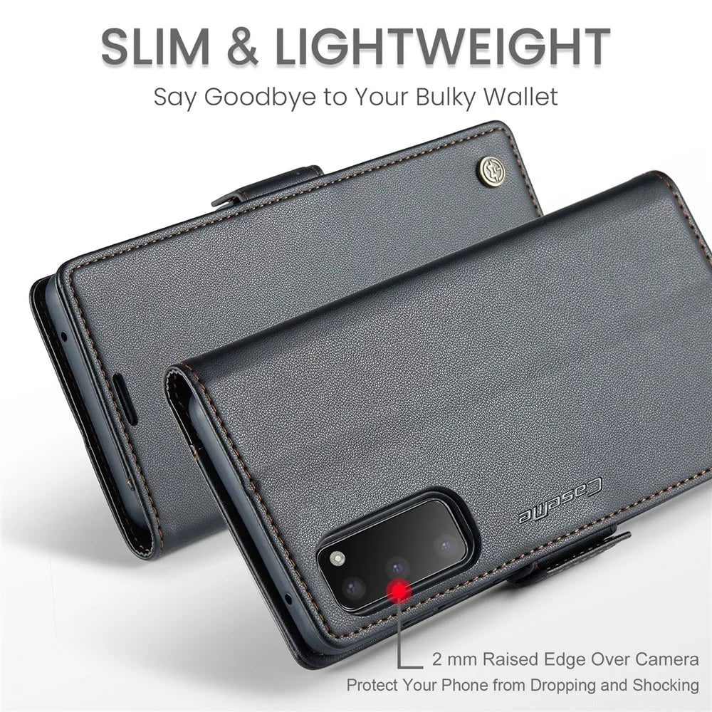 For Samsung Galaxy S20 4G / 5G Leather Case CASEME 023 RFID Blocking 3 Card Slot Mobile Cover - Black - 5