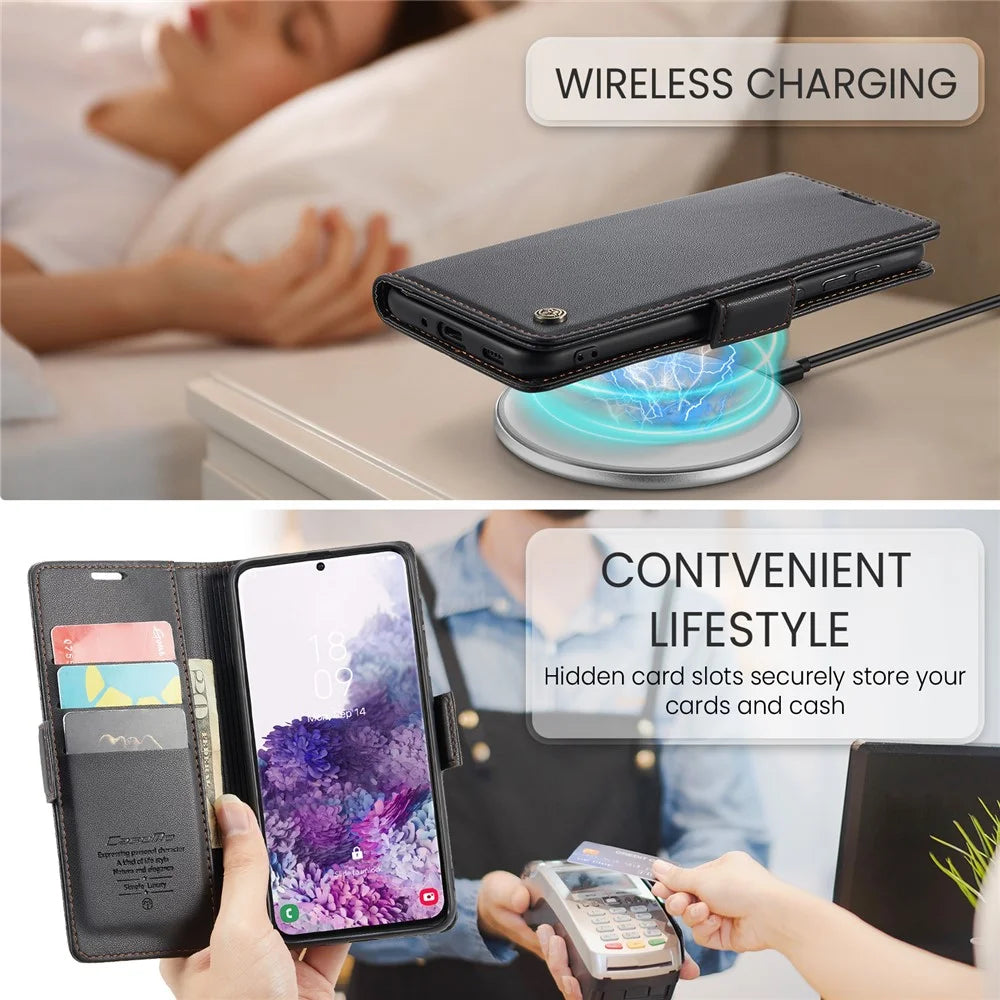 For Samsung Galaxy S20 4G / 5G Leather Case CASEME 023 RFID Blocking 3 Card Slot Mobile Cover - Black - 7