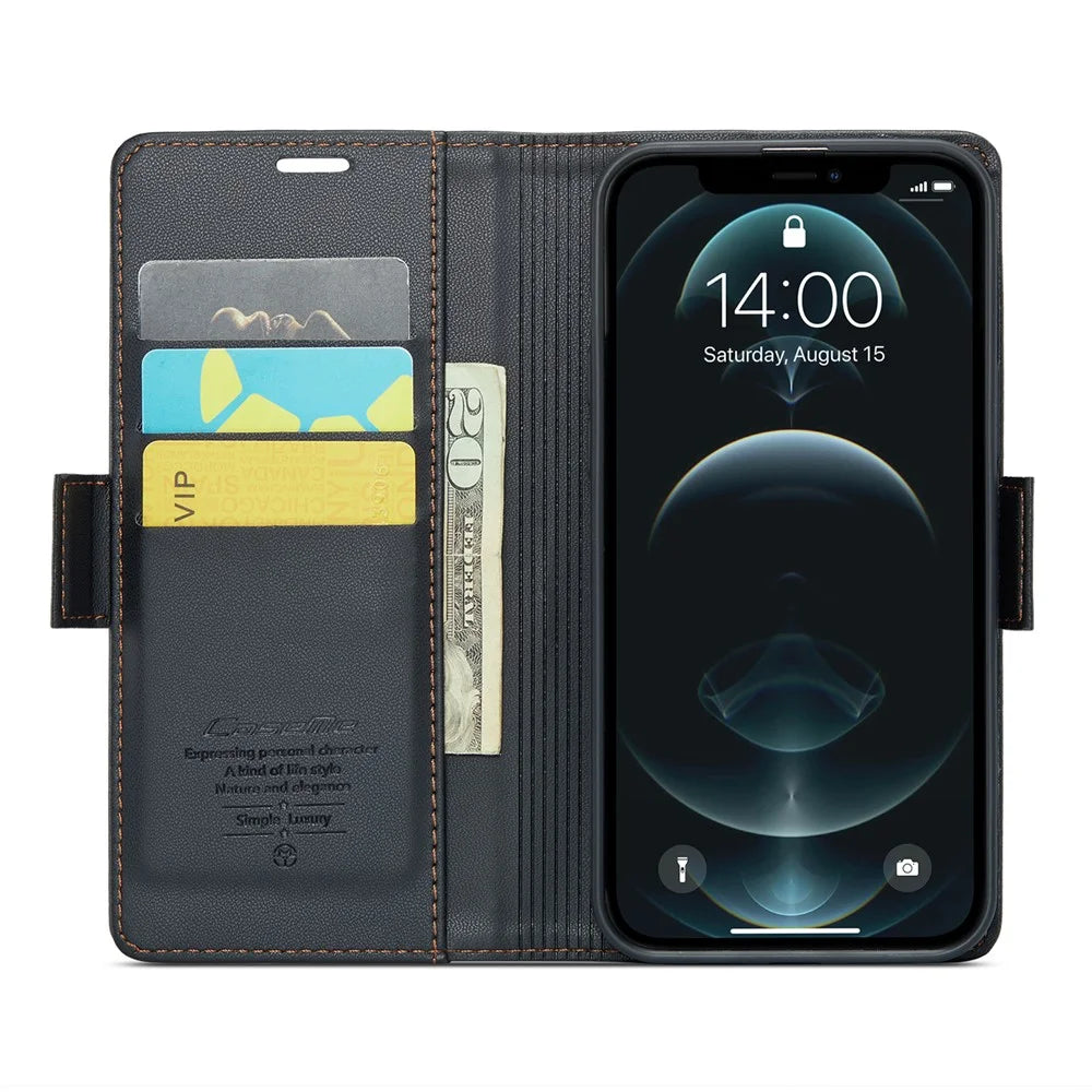 For iPhone 12 Pro Max Leather Case CASEME 023 RFID Blocking 3 Card Slot Mobile Cover - Black - 2