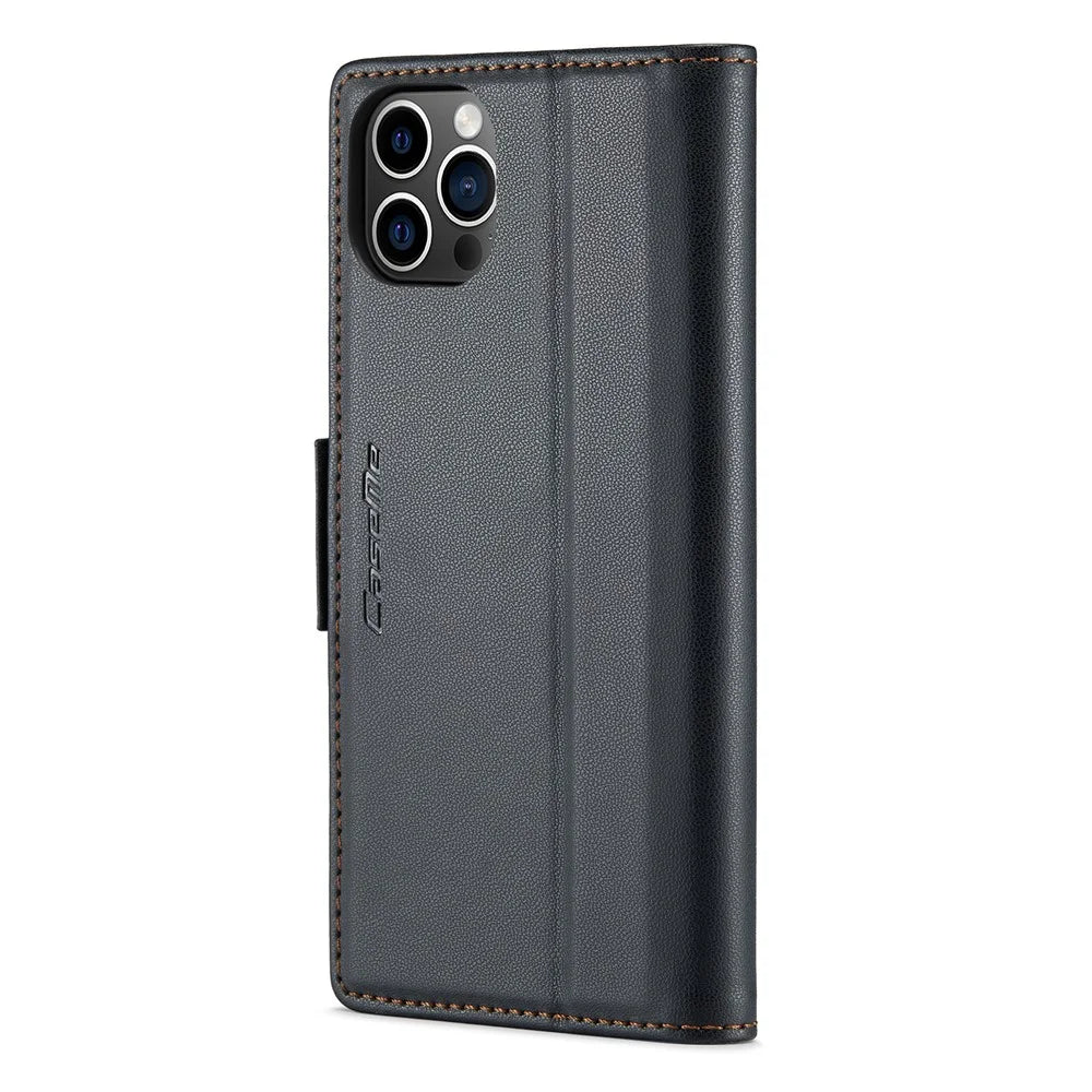 For iPhone 12 Pro Max Leather Case CASEME 023 RFID Blocking 3 Card Slot Mobile Cover - Black - 6