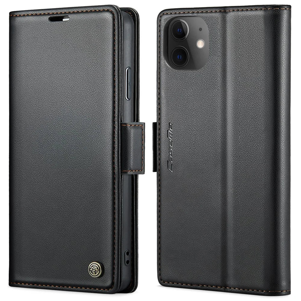 For iPhone 11 Leather Case CASEME 023 RFID Blocking 3 Card Slot Mobile Cover - Black - 1