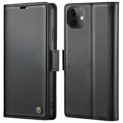 For iPhone 11 Leather Case CASEME 023 RFID Blocking 3 Card Slot Mobile Cover - Black - 1