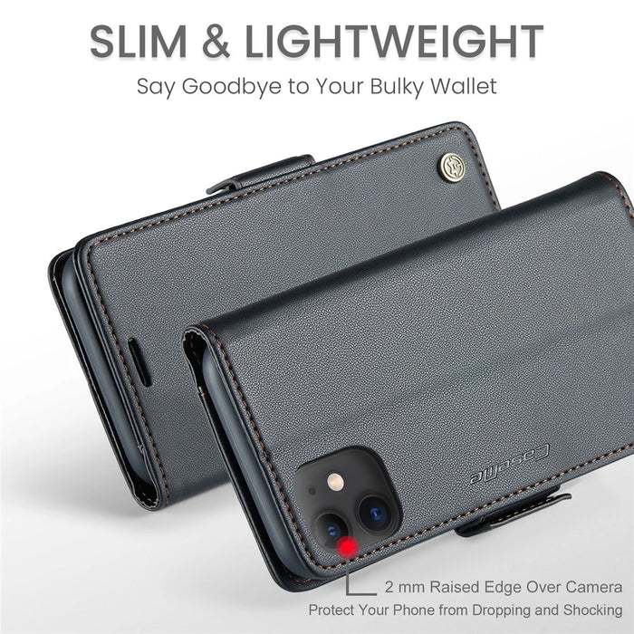 For iPhone 11 Leather Case CASEME 023 RFID Blocking 3 Card Slot Mobile Cover - Black - 5