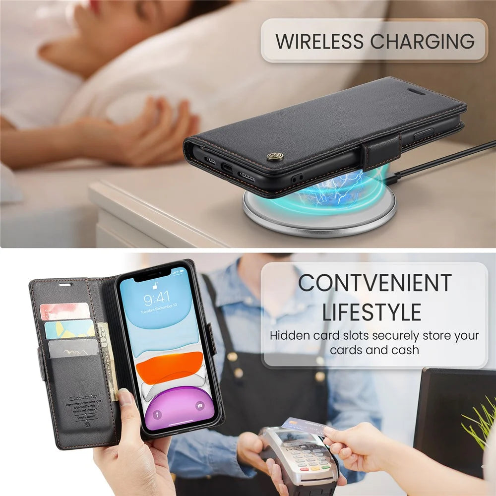 For iPhone 11 Leather Case CASEME 023 RFID Blocking 3 Card Slot Mobile Cover - Black - 7
