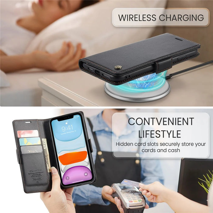 For iPhone 11 Leather Case CASEME 023 RFID Blocking 3 Card Slot Mobile Cover - Black - 7