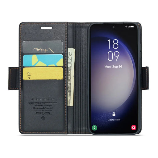 For Samsung Galaxy S23+ Leather Case CASEME 023 RFID Blocking 3 Card Slot Mobile Cover - Black - 2