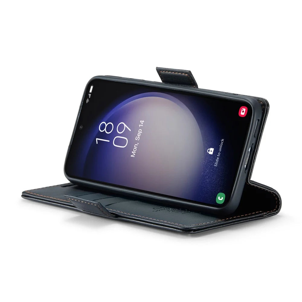 For Samsung Galaxy S23+ Leather Case CASEME 023 RFID Blocking 3 Card Slot Mobile Cover - Black - 3