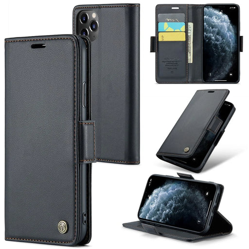 For iPhone 11 Pro Max Leather Case CASEME 023 RFID Blocking 3 Card Slot Mobile Cover - Black - 1