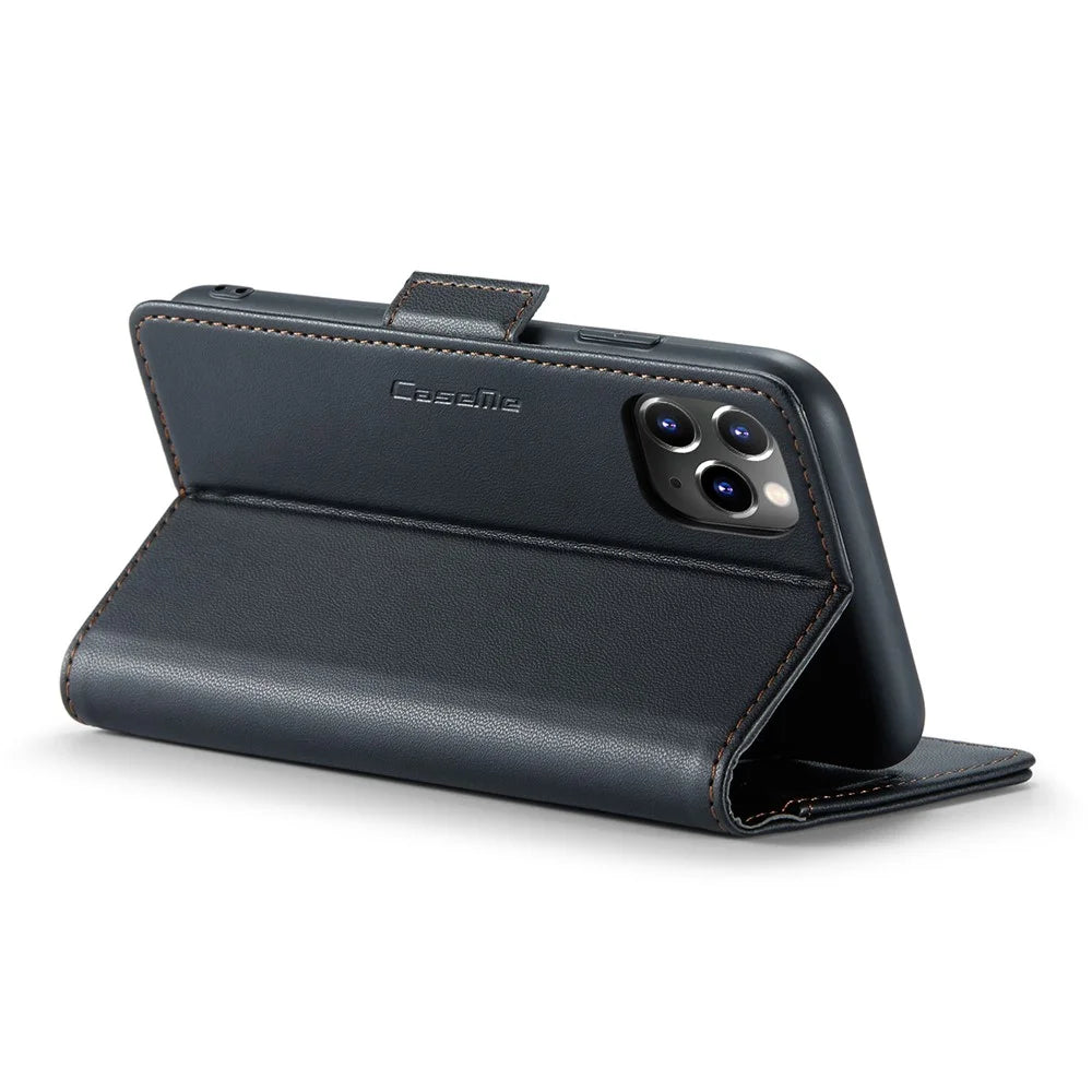For iPhone 11 Pro Max Leather Case CASEME 023 RFID Blocking 3 Card Slot Mobile Cover - Black - 4