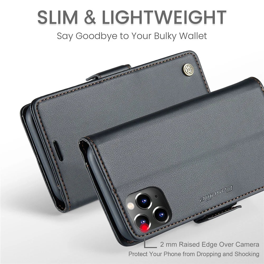 For iPhone 11 Pro Max Leather Case CASEME 023 RFID Blocking 3 Card Slot Mobile Cover - Black - 5
