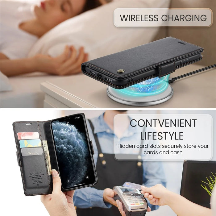 For iPhone 11 Pro Max Leather Case CASEME 023 RFID Blocking 3 Card Slot Mobile Cover - Black - 7