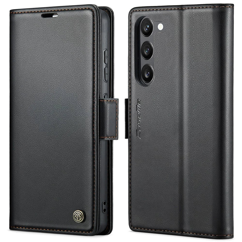 For Samsung Galaxy S23 Leather Case CASEME 023 RFID Blocking 3 Card Slot Mobile Cover - Black - 1