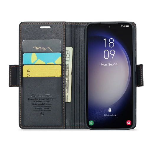 For Samsung Galaxy S23 Leather Case CASEME 023 RFID Blocking 3 Card Slot Mobile Cover - Black - 2