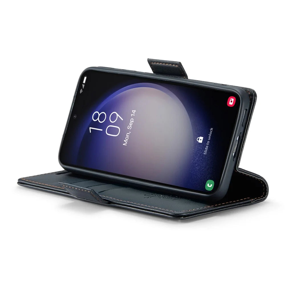 For Samsung Galaxy S23 Leather Case CASEME 023 RFID Blocking 3 Card Slot Mobile Cover - Black - 3