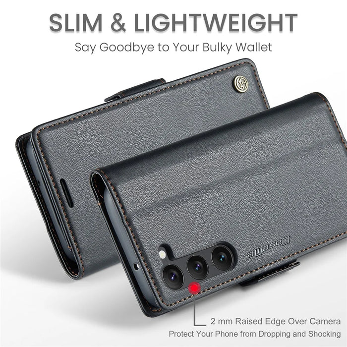 For Samsung Galaxy S23 Leather Case CASEME 023 RFID Blocking 3 Card Slot Mobile Cover - Black - 5