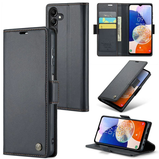 For Samsung Galaxy A14 5G / 4G Leather Case CASEME 023 RFID Blocking 3 Card Slot Mobile Cover - Black - 1